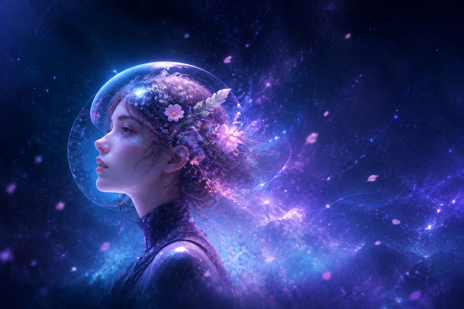星空中戴着透明头盔的创作者